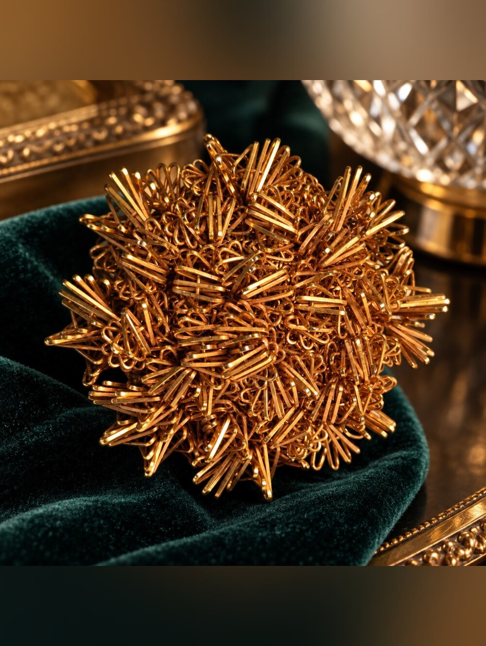 Vintage Gold Tone Sea Urchin Sputnik Starburst Brooch 3D Sculptural Pin